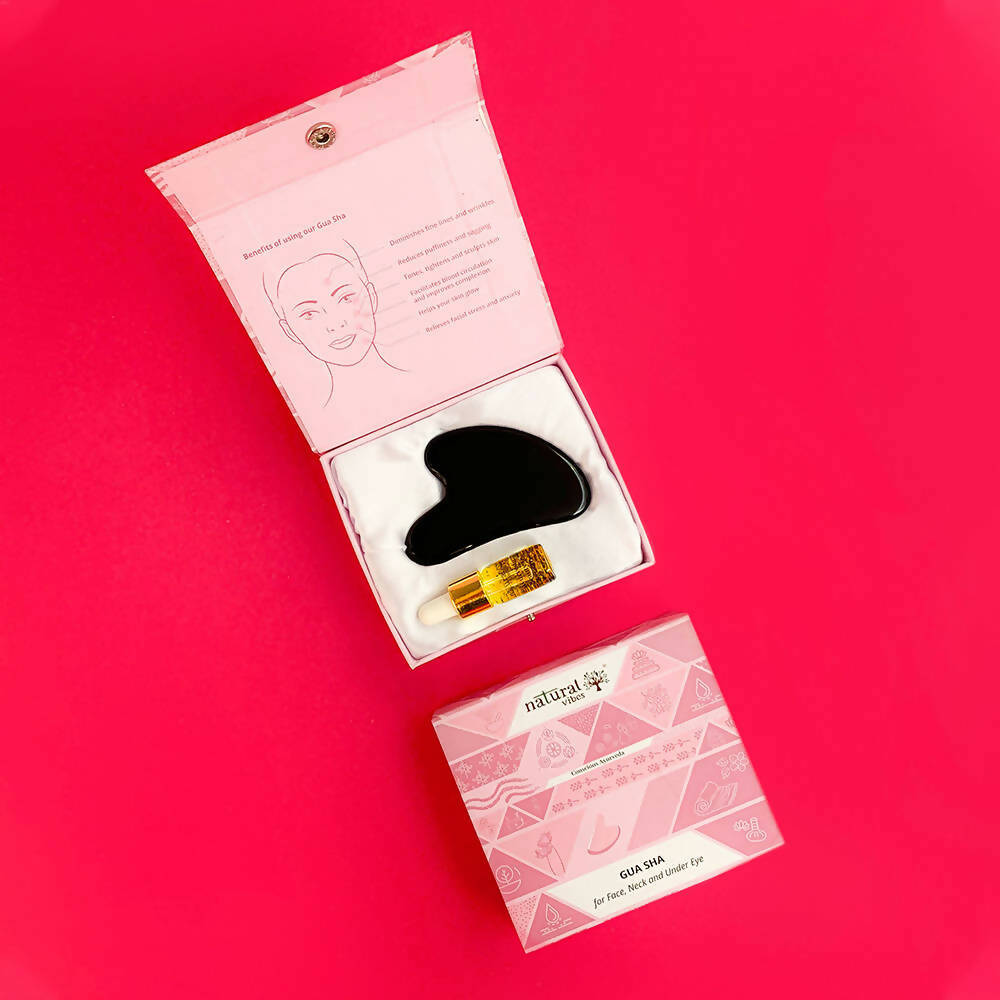 Natural Vibes Black Obsidian Face Gua Sha with Free Gold Beauty Elixir Oil | Grocsy