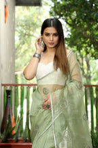 Vamsee Meghna-Green Green Organza Saree | Grocsy