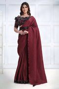 Maroon Crepe Silk Georgette Texture with Cord, Sequence Embroidered & Stone work Saree - Mohmanthan Majestica | Grocsy