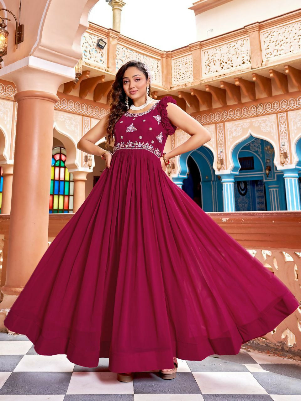 Joban Fashion Rani Readymade Dress With Sequins embroidery Work | Grocsy