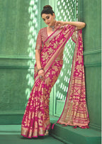 Joban Fashion Pinkdull Moss Brasso With Kasab Zari Border Saree & Tassels With Brasso Blouse | Grocsy