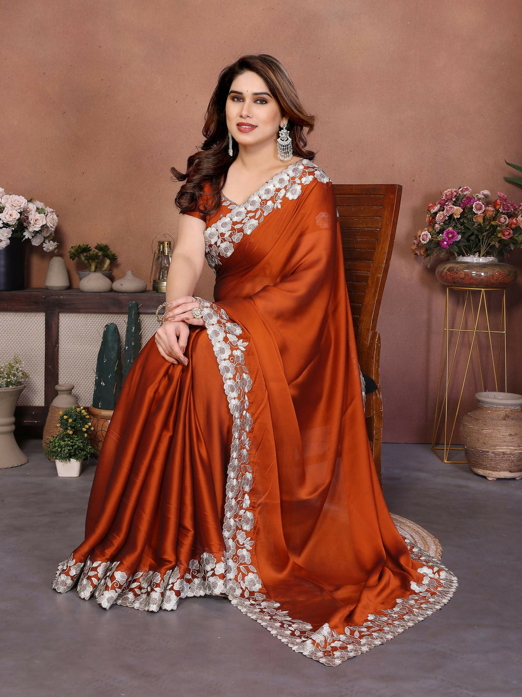 Teeya Creation New Trendy Stylish Party Wear Silk Saree-Orange | Grocsy