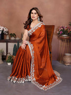 Teeya Creation New Trendy Stylish Party Wear Silk Saree-Orange | Grocsy