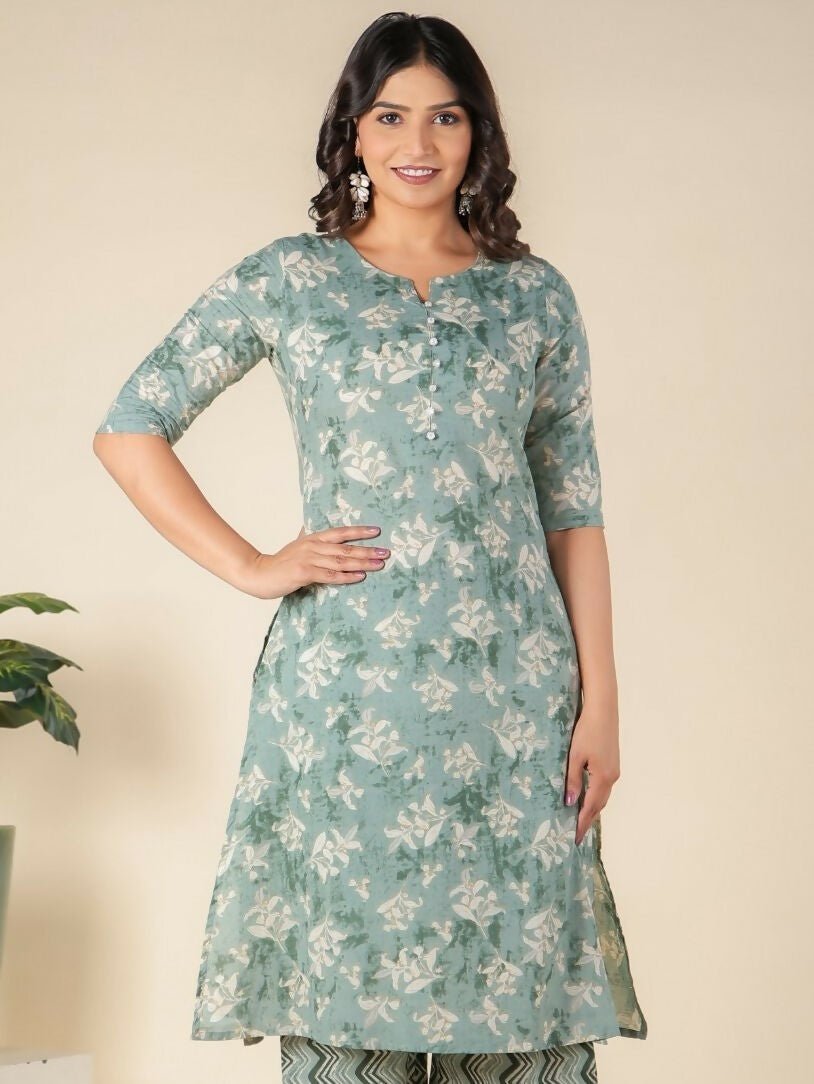 Aramya Green Soft Cotton Floral A-line Kurta for Women | Grocsy