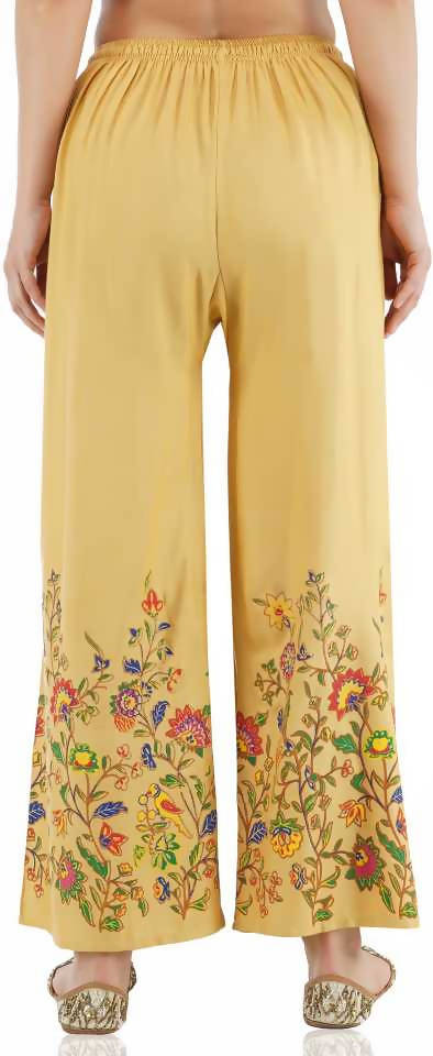 Mominos Fashion Golden Floral Design Palazzo | Grocsy