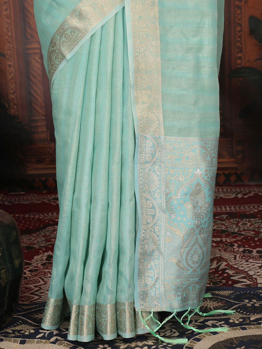 Shree Shyam Fashion Organza Rama Green Saree | Grocsy