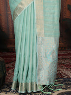 Shree Shyam Fashion Organza Rama Green Saree | Grocsy