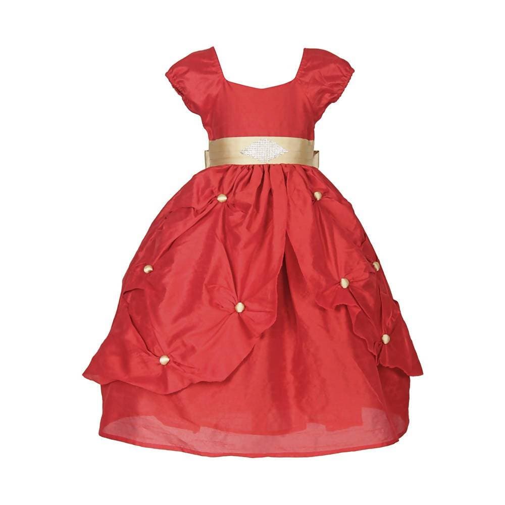 Asmaani Baby Girl's Red Color Satin Party Full Length Dress (AS-DRESS-22004) | Grocsy