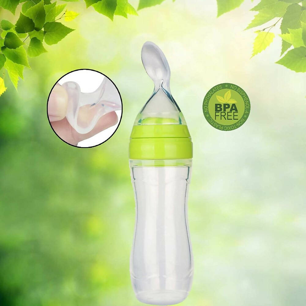 Safe-O-Kid Easy Squeezy Silicone Food Feeder Spoon (Soft Tip) Bottle- Green- 90mL | Grocsy