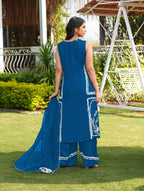 Nikhaar Royal Blue Embroidered Modal Silk Stitched Straight Cut Kurta Culottes Dupatta Readymade Suit | Grocsy