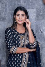 Vamika Navy Blue Gota Patti Work Rayon Party And Casual Wear Kurta Set | Grocsy