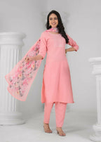 Ethnic Festive Wear Reyon Baby Pink Stitched Suit With Dupatta - Tanisha | Grocsy