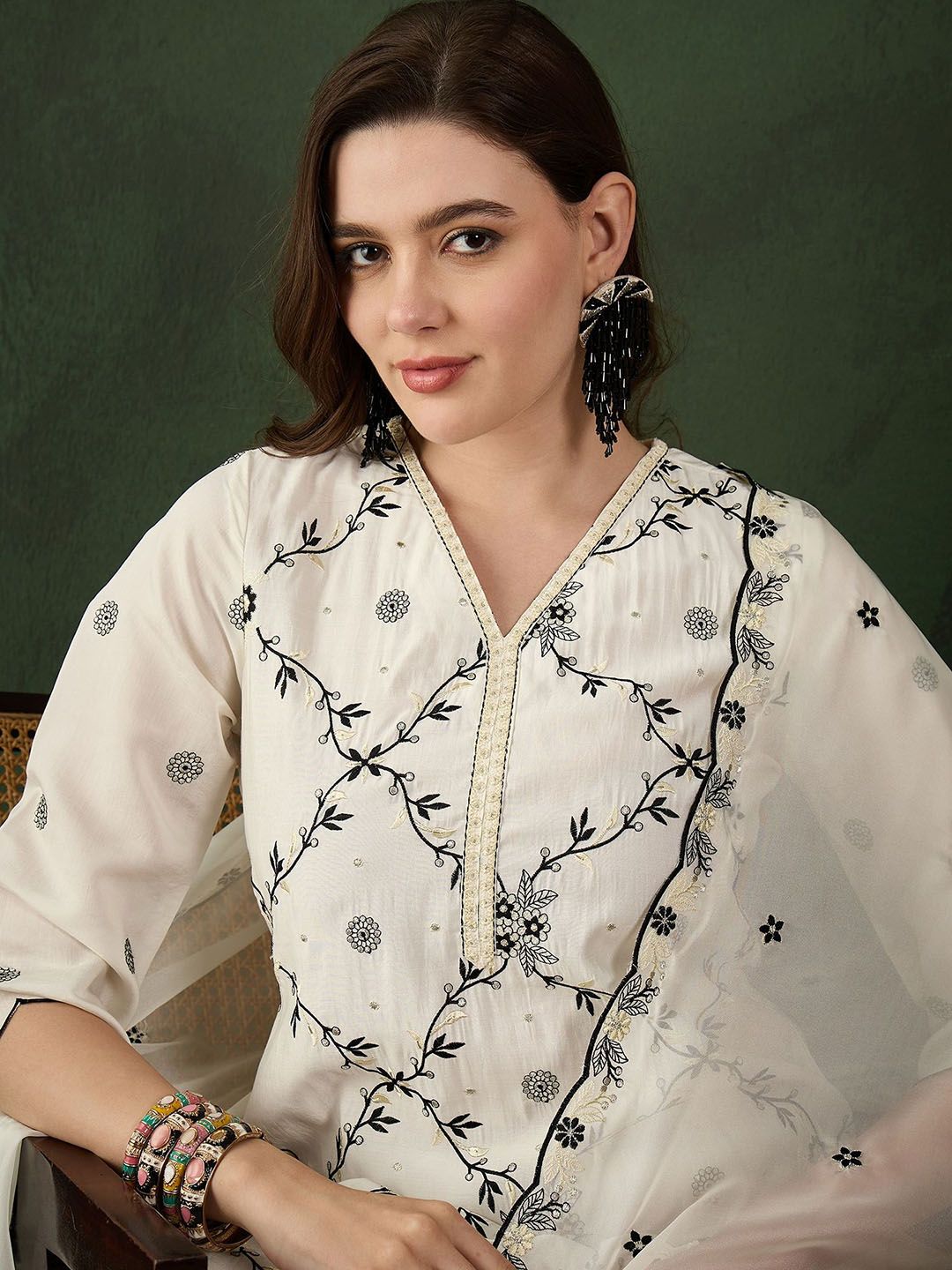 Sangria Embroidered Kurta & Trouser With Dupatta | Grocsy