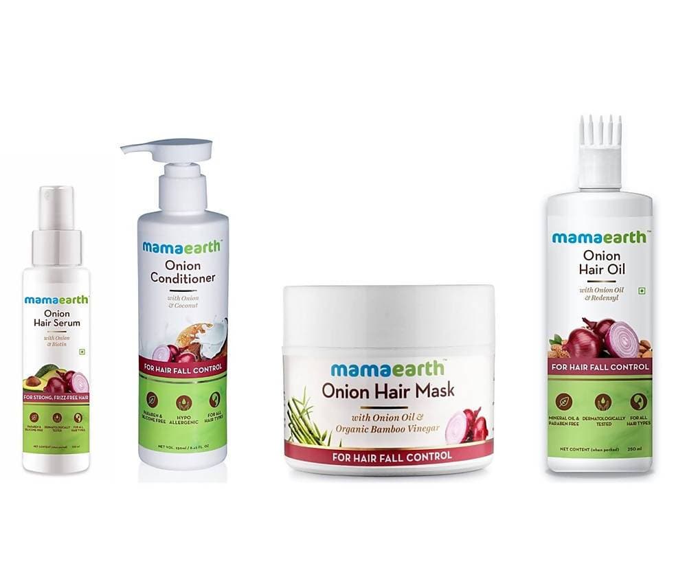 Mamaearth Onion Conditioner + Hair Mask + Hair Oil + Hair Serum For Hair Fall Control | Grocsy
