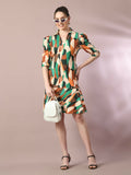 Myshka Women's Multi Printed Shirt Collar Fit and Flare Party Dress | Grocsy