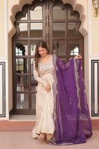 Joban Fashion Purple Jacquard Sequence Embroidery Work Kurta Set | Grocsy