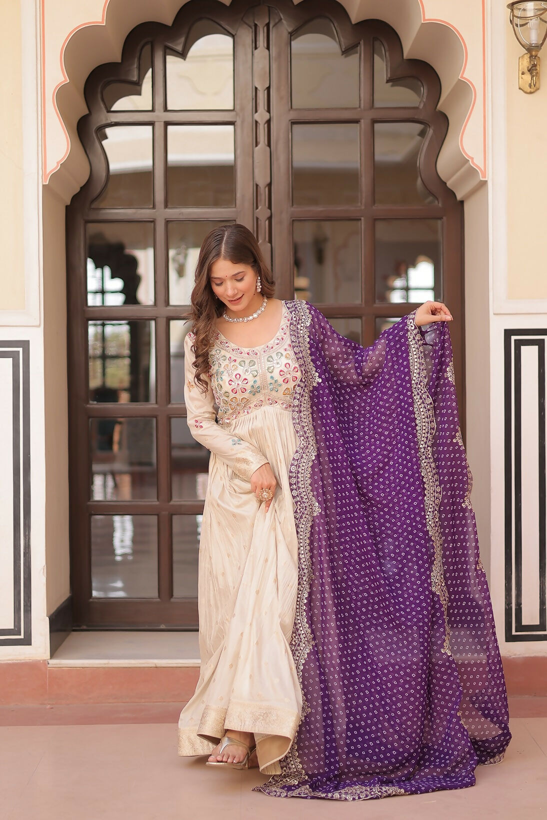 Joban Fashion Purple Jacquard Sequence Embroidery Work Kurta Set | Grocsy