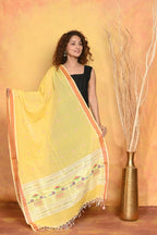 Very Much Indian Handloom Pure Cotton Paithani Dupatta - Yellow | Grocsy