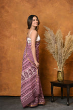 Very Much Indian Handblock Printed Cotton Saree With Natural Dyes - Pink | Grocsy