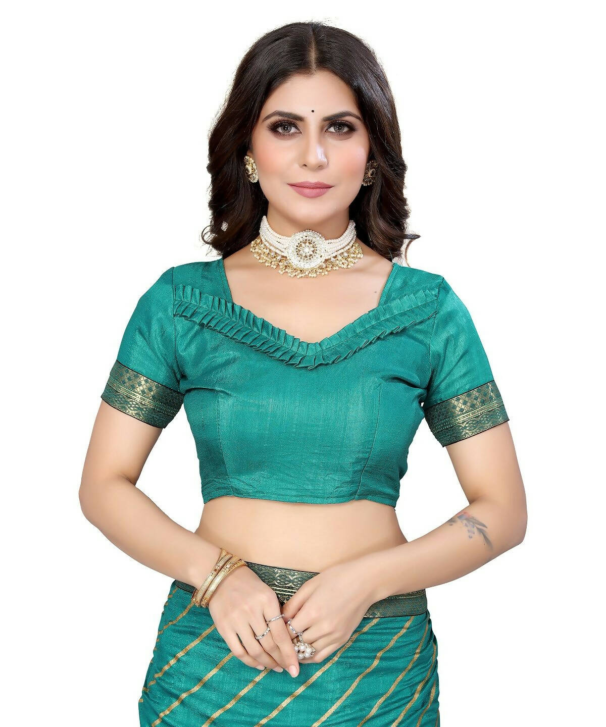 Vamika Dola Silk Green Lace Border Bollywood Style Saree (SUCHI GREEN) | Grocsy