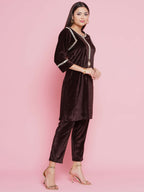 Joban Fashion Brown Mirrior Work Velvet Coord Set | Grocsy