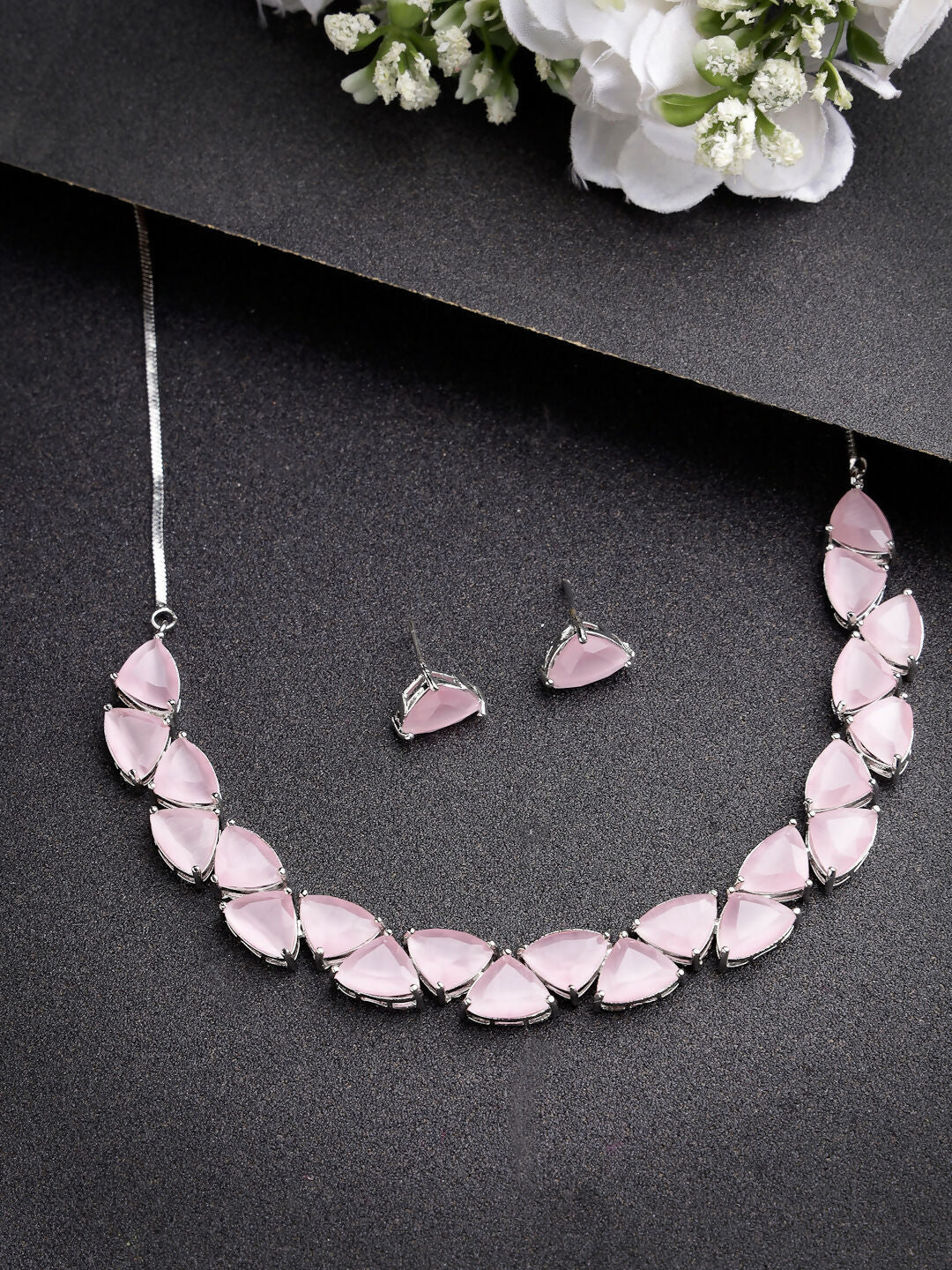 NVR Women's Pink Artificial Stones Studded Handcrafted Jewellery Set | Grocsy