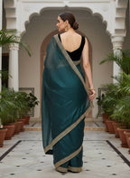 Joban Fashion Petrol Soft twill Net Party Wear Sarees | Grocsy