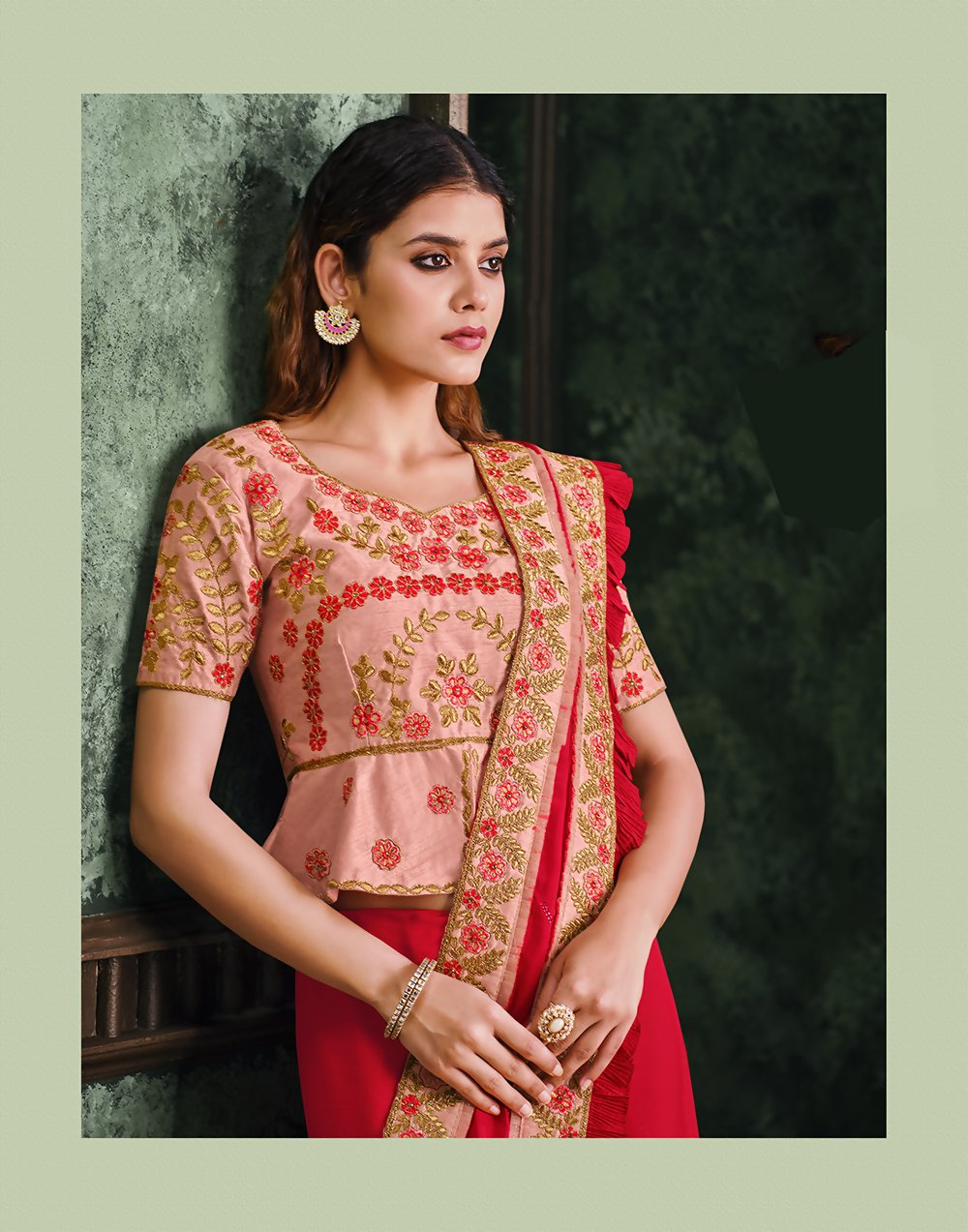 Red Silk Georgetteresham, Zari And Cord Embroidery Saree - Norita Hit | Grocsy