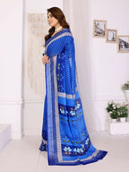 PR Fashion Blue Handloom Linen Cotton Zari Saree | Grocsy