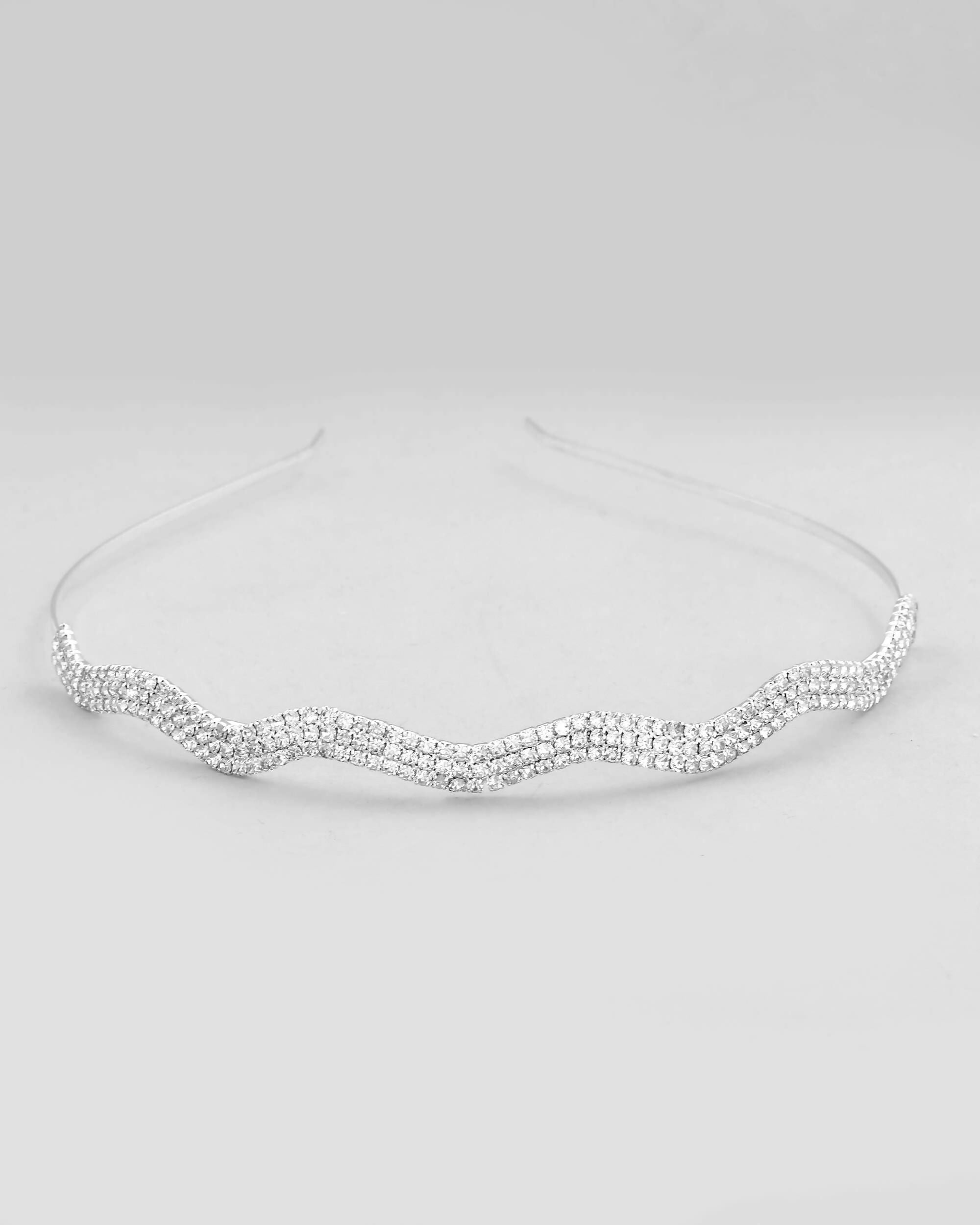 VOJ Silver Plated AD Studded Wave Shaped Hairband | Grocsy