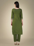 Jyoti Fashion Women's Mehendi Cotton Magic Slub Embroidery & Sequence work Kurta with Trouser & Dupatta | Grocsy