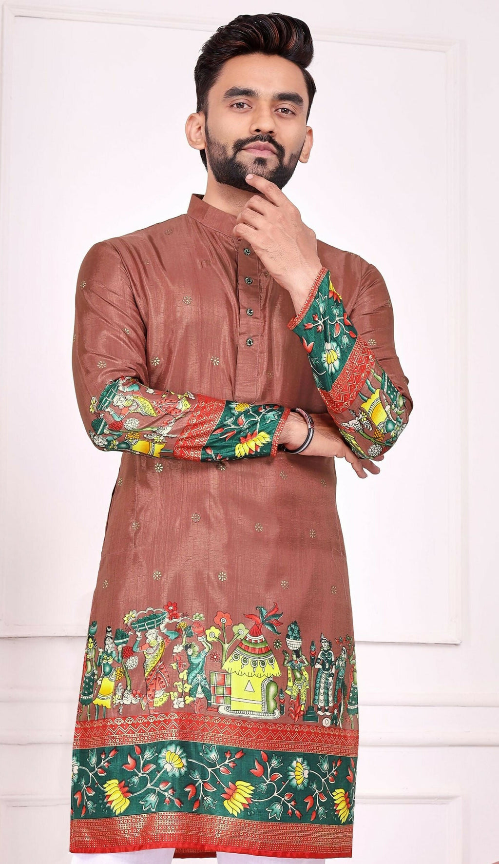 Anaita Peach Dola Silk Straight Kurta With Foil Work | Grocsy