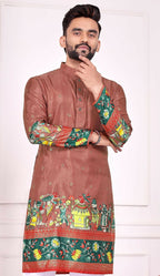 Anaita Peach Dola Silk Straight Kurta With Foil Work | Grocsy