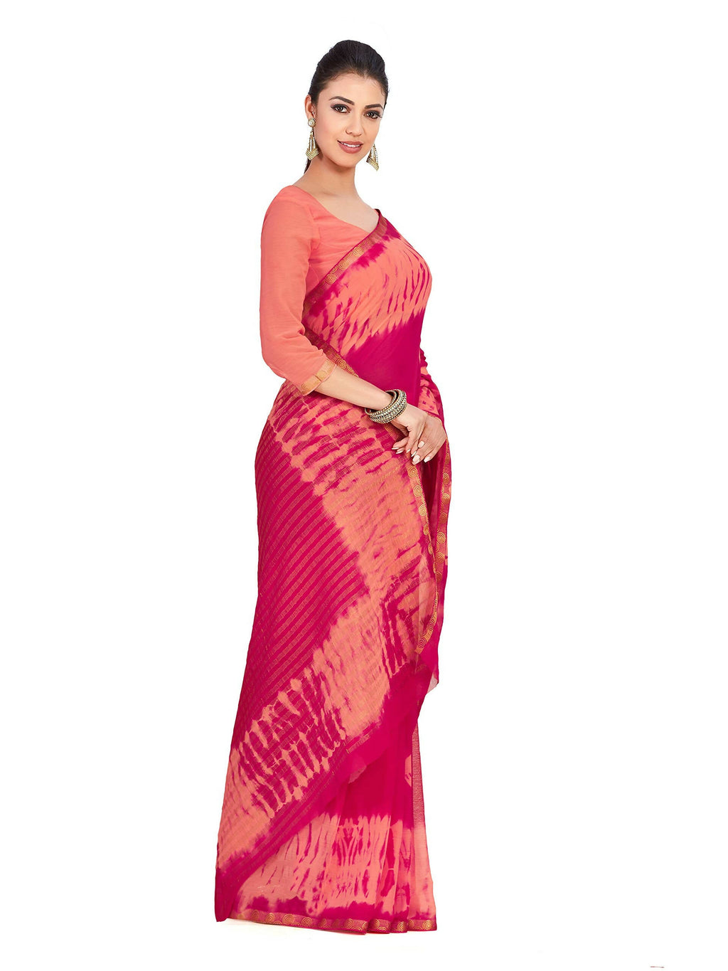 Mimosa Women's Pink Banarasi Chiffon Silk Saree | Grocsy