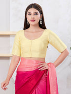 Joban Fashion Cream Dupion Silk Elbow Sleeveless Front Open Blouse | Grocsy
