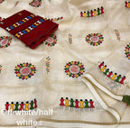 Cream Cotton Blend Warli Saree with Unstitched Blouse - A2M | Grocsy