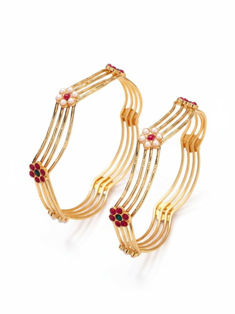 NVR Women Set of 2 Gold Plated Artificial Stone Bangle | Grocsy