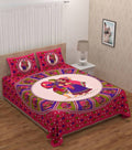 Vamika Printed Cotton Dafli Pink Bedsheet With Pillow Covers (PM Dafli Pink) | Grocsy