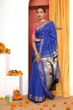 Very Much Indian Handloom Pure Cotton Paithani -Ink Blue | Grocsy