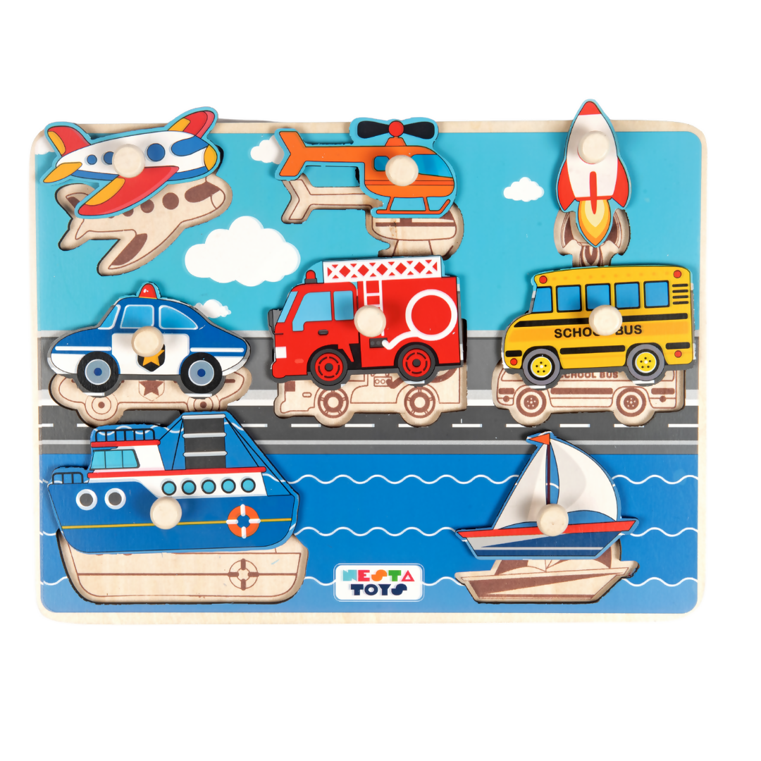 Nesta Toys Wooden Vehicle Knob Puzzle (8 Pcs) | Grocsy