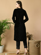Myshka Women's Black Velvet Kurta With Trousers Party Sets | Grocsy
