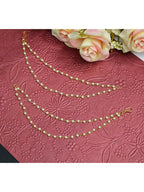 NVR Pearl Studded Classic Gold-Polished 2 Line Ear Chain Ear Cuff | Grocsy