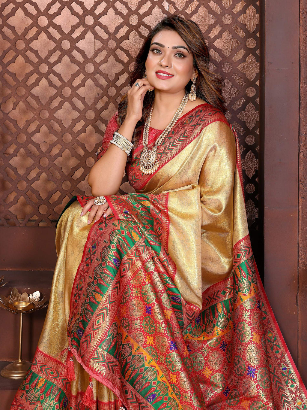 Aastha Fashion Gold Tissue Silk Weaving Saree | Grocsy