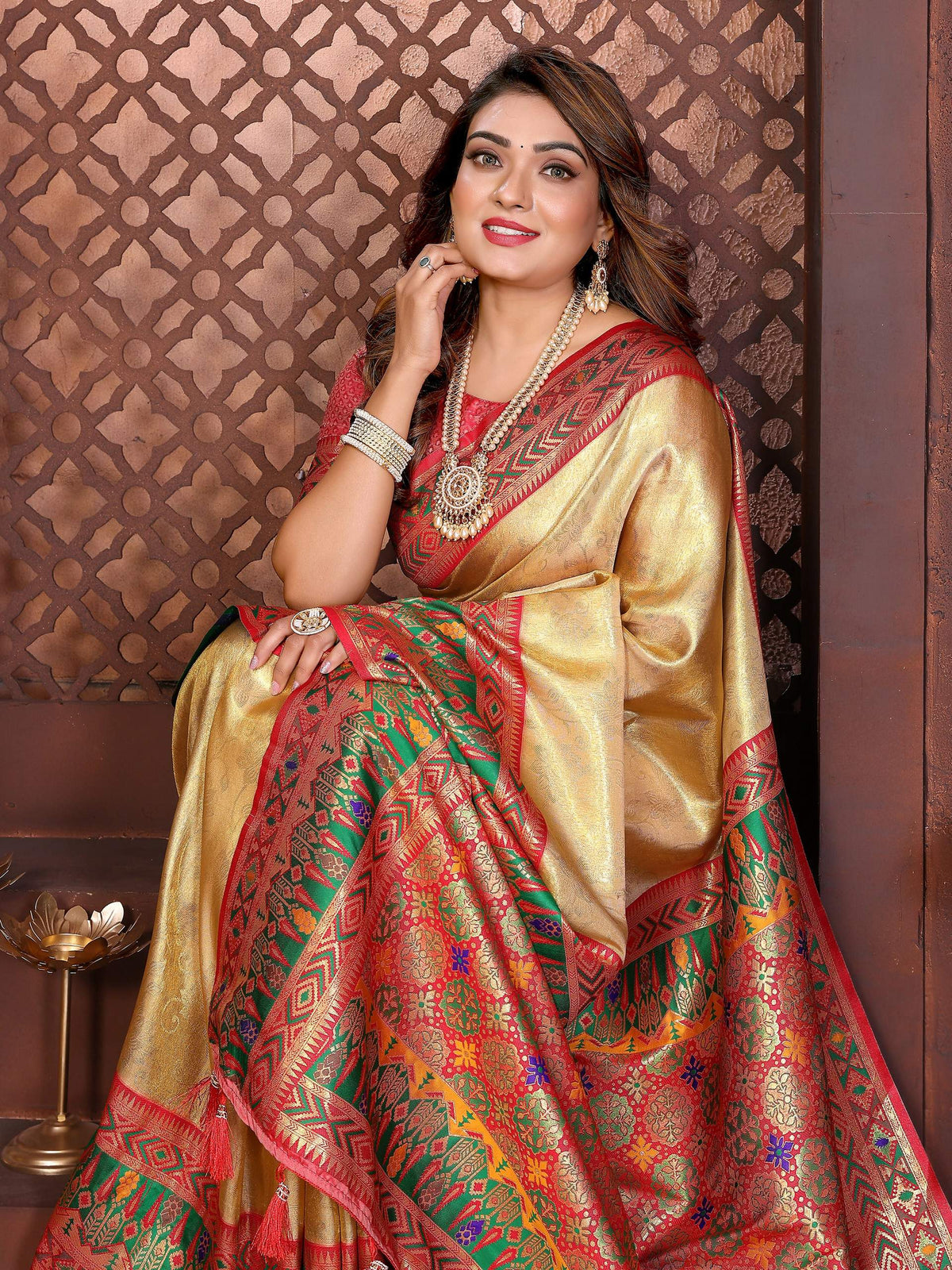 Aastha Fashion Gold Tissue Silk Weaving Saree | Grocsy