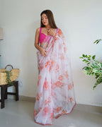 Vamsee Ramya White Organza Saree | Grocsy