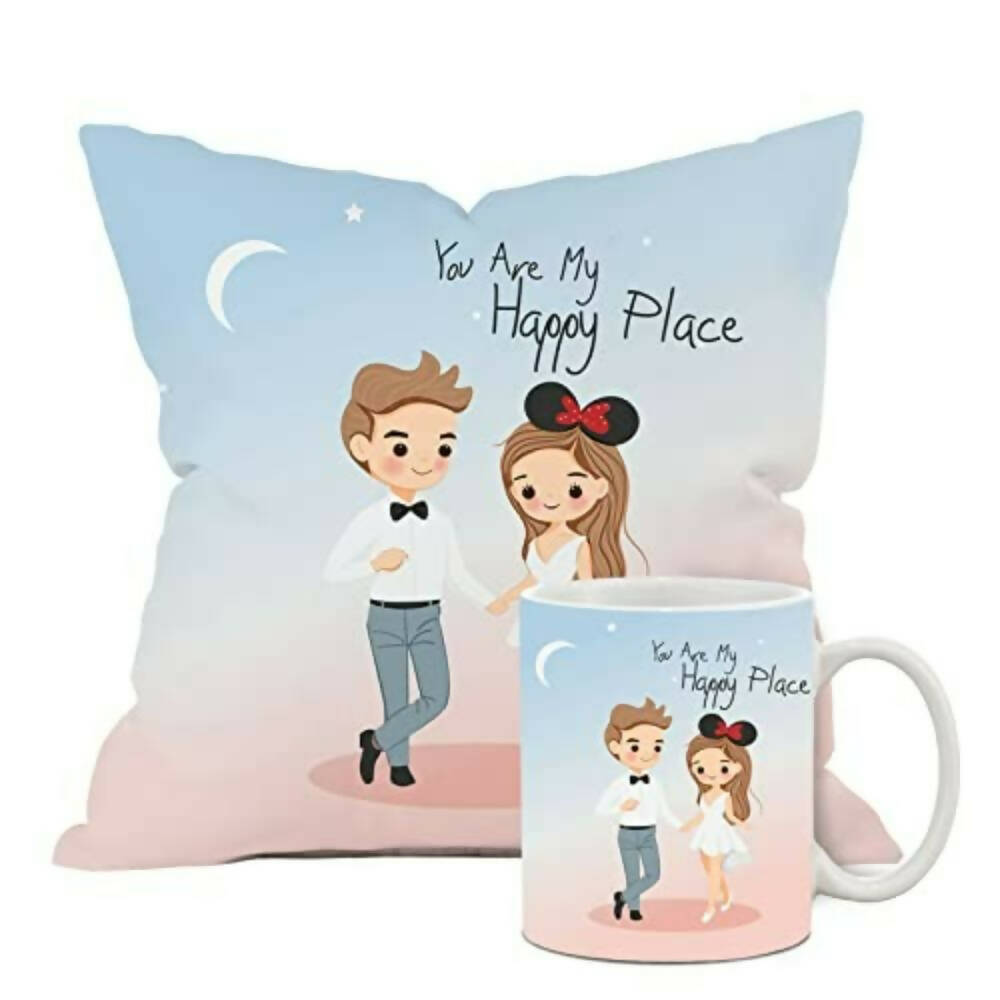 The Purple Tree Polyester Valentines Day Gift Set Of Cushion And Mug | Grocsy