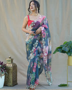 Vamsee Sarangi Blue Organza Saree | Grocsy