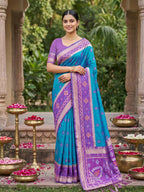 Shree Shyam Fashion Rama Blue Soft Silk Saree | Grocsy
