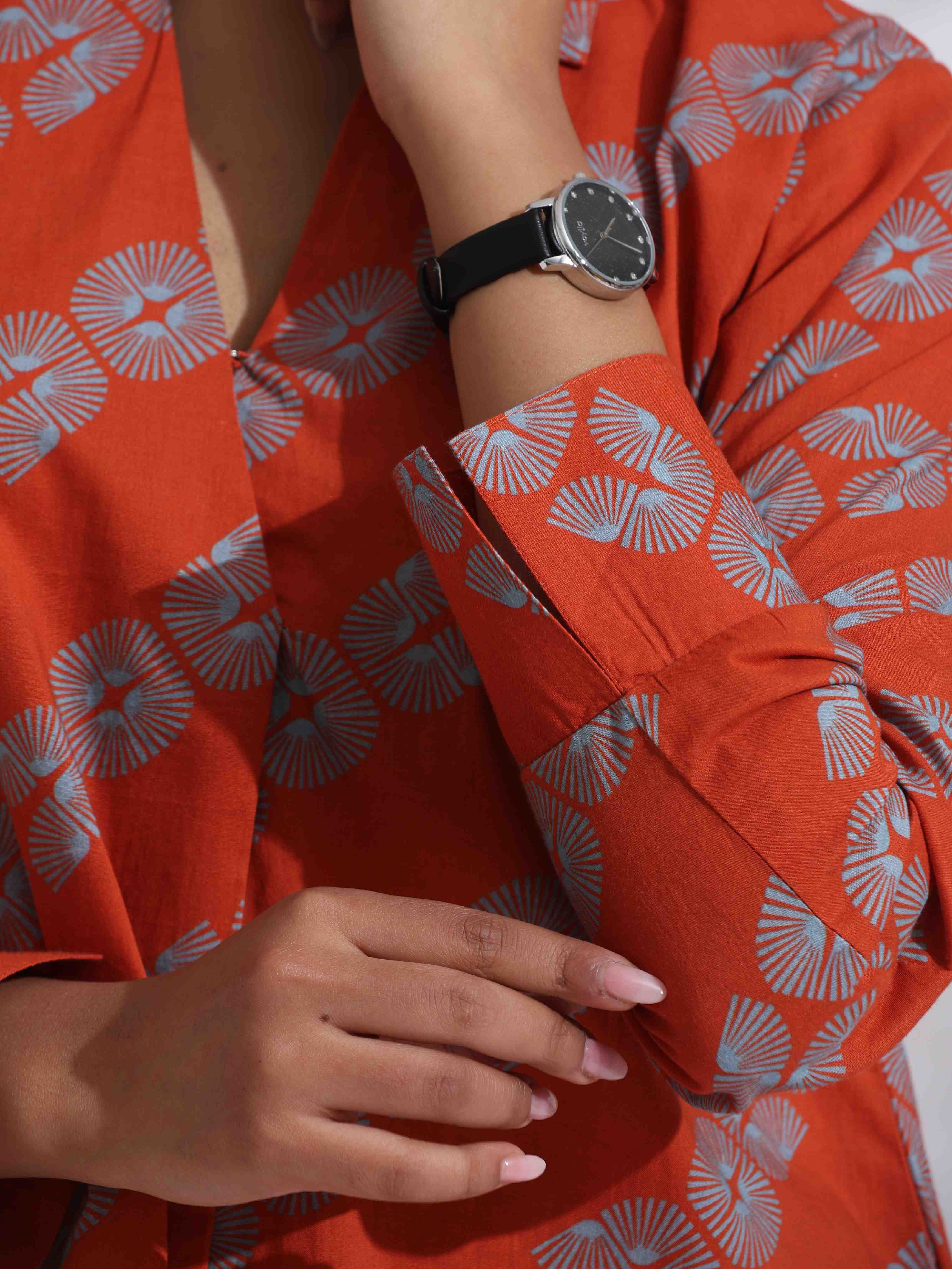 trueBrowns Orange Cotton Print Co-ord Set | Grocsy