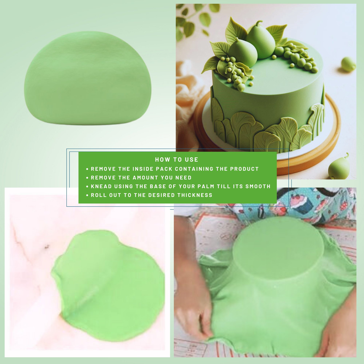 Confect Pea Green Fondant | Edible Sugarpaste | Grocsy